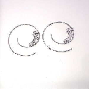 STERLING Silver Geometric Triangle Flower Threader Hoop Earrings 1.3”